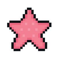 Pixel starfish cartoon icon in pixel art design isolated on white background, 80s-90s, digital vintage game. Pixelated sea starfish. Old school retro website vector