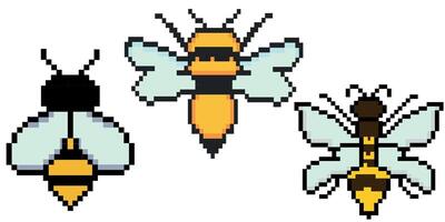 abeja píxel Arte. Clásico 8 poco, años 80, 90s juego estilo, computadora arcada juego elementos. pixelado mosaico retro juego estilo. vector