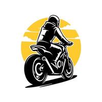 silhouette of a biker riding motorcycle illustration vector