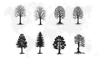 illustration of a collection of trees forming a forest silhouette, isolated against a stark white background, vector