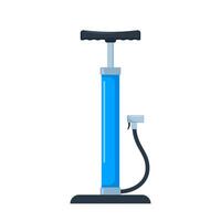 Air pump. Mechanical device for pumping. Blue cylinder with handle and hose. Pressure increase. Bicycle pump. illustration. vector