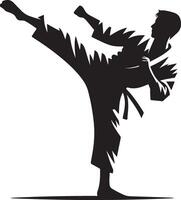 minimal Karate kick silhouette, black color silhouette vector