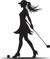 a minimal Golf player silhouette, stylish woman silhouette, black color silhouette vector