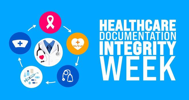May Healthcare Documentation Integrity Week background template. Holiday concept. use to background, banner, placard, card, and poster design template with text inscription and standard color. vector