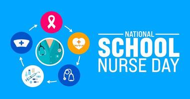 8 may School Nurse Day background template. Holiday concept. use to background, banner, placard, card, and poster design template with text inscription and standard color. vector