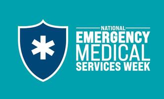 mayo es nacional ems semana o emergencia médico servicios semana antecedentes modelo. fiesta concepto. utilizar a fondo, bandera, cartel, tarjeta, y póster diseño modelo con texto inscripción vector