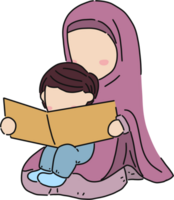 a muslim woman reading a book with her child png