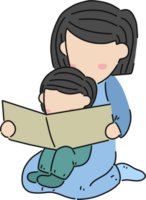 mère et enfant en train de lire livre clipart png