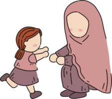 ein Karikatur Frau und Kind halten Hände png