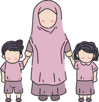 une dessin animé famille avec deux enfants, un portant une hijab png