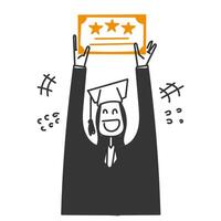 hand drawn doodle happy woman in graduation gown carrying graduation certificate vector