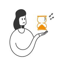 hand drawn doodle person holding hourglass illustration vector