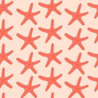 Seamless pattern with hand drawn starfish on light pink background. Template for print, fabric, greeting card and invitation. vector