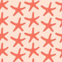 Seamless pattern with hand drawn starfish on light pink background. Template for print, fabric, greeting card and invitation. vector