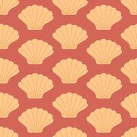 Seamless pattern with hand drawn seashell on dark red background. Template for print, fabric, greeting card and invitation. vector