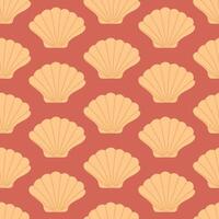 Seamless pattern with hand drawn seashell on dark red background. Template for print, fabric, greeting card and invitation. vector