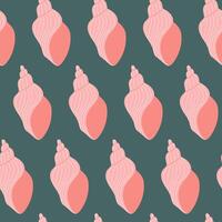 Seamless pattern with hand drawn seashell on emerald background. Template for print, fabric, greeting card and invitation. vector