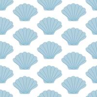 Seamless pattern with hand drawn blue seashell on white background. Template for print, fabric, greeting card and invitation. vector