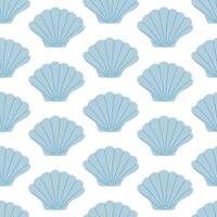 Seamless pattern with hand drawn blue seashell on white background. Template for print, fabric, greeting card and invitation. vector