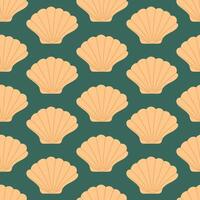 Seamless pattern with hand drawn seashell on emerald background. Template for print, fabric, greeting card and invitation. vector