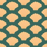 Seamless pattern with hand drawn seashell on emerald background. Template for print, fabric, greeting card and invitation. vector