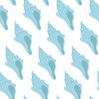 Seamless pattern with hand drawn blue seashell on white background. Template for print, fabric, greeting card and invitation. vector