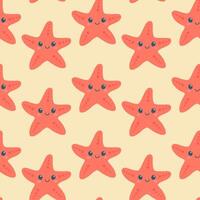 Seamless pattern with hand drawn cute starfish on light pink background. Marine life animals. Template for print, fabric, greeting card and invitation. vector
