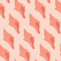 Seamless pattern with hand drawn pink seashell on pink background. Template for print, fabric, greeting card and invitation. vector