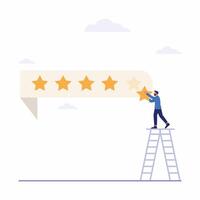 Man giving five star feedback and choosing satisfaction rating flat illustration isolated on white background vector