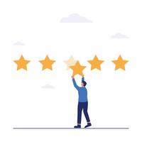 Clients leave five star rating and positive feedback flat illustration isolated on white background vector