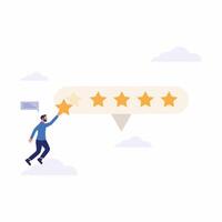 Client with five yellow stars giving satisfaction rating flat illustration isolated on white background vector