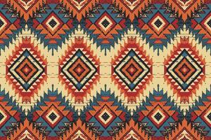 arte abstracto étnico ikat. patrón impecable en estilo tribal, bordado folclórico y mexicano. estampado de adornos de arte geométrico azteca.diseño para alfombras, papel pintado, ropa, envoltura, tela, cubierta, textil vector