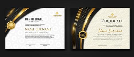 Luxury certificate template with glitter effect dan lines gold shine on frame background vector