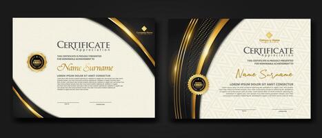 Luxury certificate template with glitter effect dan lines gold shine on frame background vector