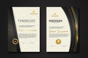 Luxury certificate template with glitter effect dan lines gold shine on frame background vector