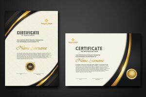 Luxury certificate template with glitter effect dan lines gold shine on frame background vector