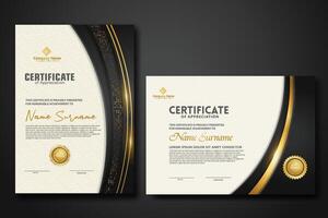 Luxury certificate template with glitter effect dan lines gold shine on frame background vector