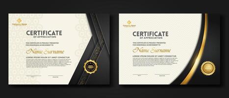 Luxury certificate template with glitter effect dan lines gold shine on frame background vector