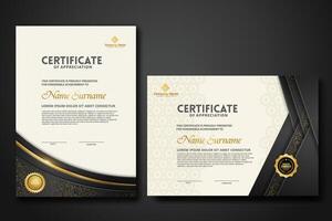 Luxury certificate template with glitter effect dan lines gold shine on frame background vector