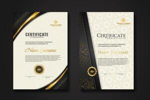 Luxury certificate template with glitter effect dan lines gold shine on frame background vector