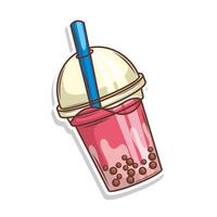 Bubble tea sticker cartoon. hand draw illustration art vector