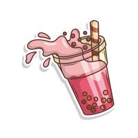 Bubble tea sticker cartoon. hand draw illustration art vector