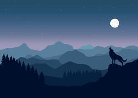 Deer in mountains and pine forest. Illustration in flat style. vector