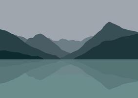 montañas paisaje con lago. ilustración en plano estilo. vector