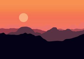 montañas landsape en puesta de sol. ilustración en plano estilo. vector