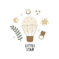 pequeño estrella. dibujos animados globo, bebé decoración elemento, mano dibujo letras vector