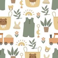 Seamless pattern with cartoon baby decor elements. vector