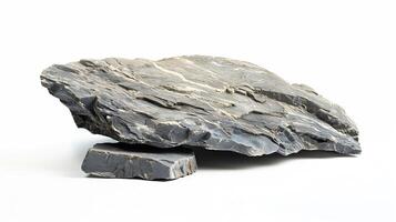 A Rock Shelf for a Product Display Showing a Wide Angled Perspective with Close Middle Focus to the Natural Stone Detail Isolated on a White Background, photo