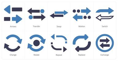 A set of 10 arrows icons as arrows, transfer, swap vector