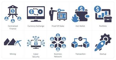 A set of 10 blockchain icons as centralized finance, currency exchange, proof of stake vector